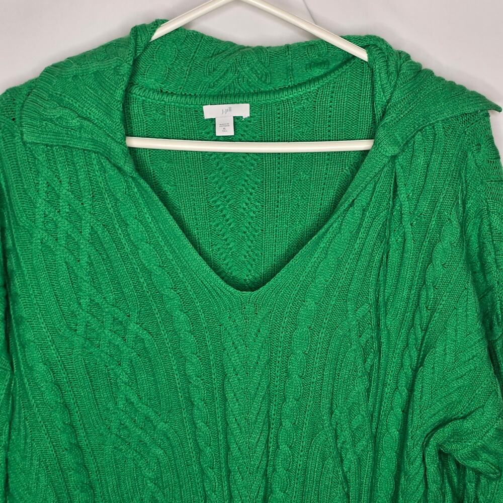 Women's J. Jill Green Meadow Cable Knit Polo Sweater Size XL Tall - Picture 3 of 8